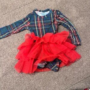 Posh Peanut Plaid and Red Tulle Dress